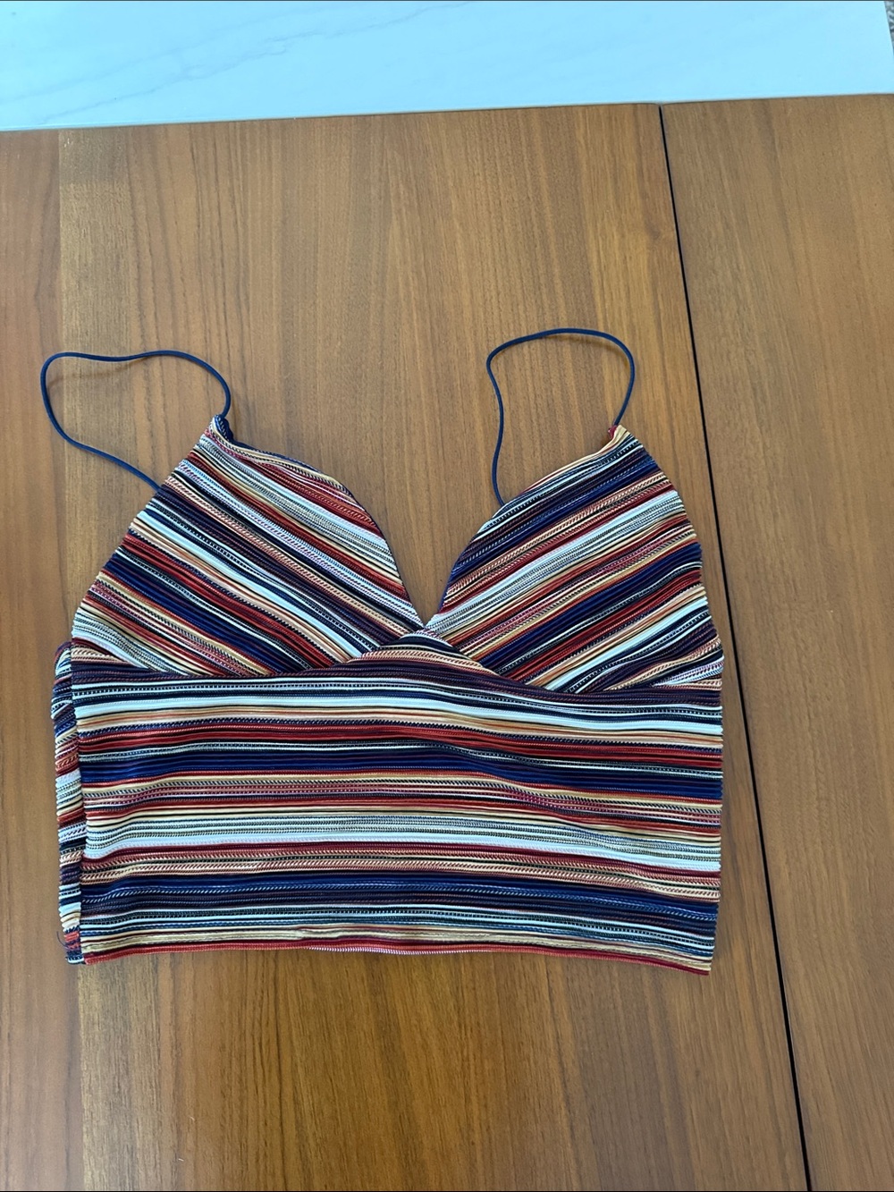 Striped Multicolor Spaghetti Strap Crop Camisole
